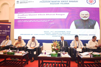 An interactive session programme on PM Viksit Bharat Rozgar Yojana held at Manikya Enclave in Agartala on November 20.